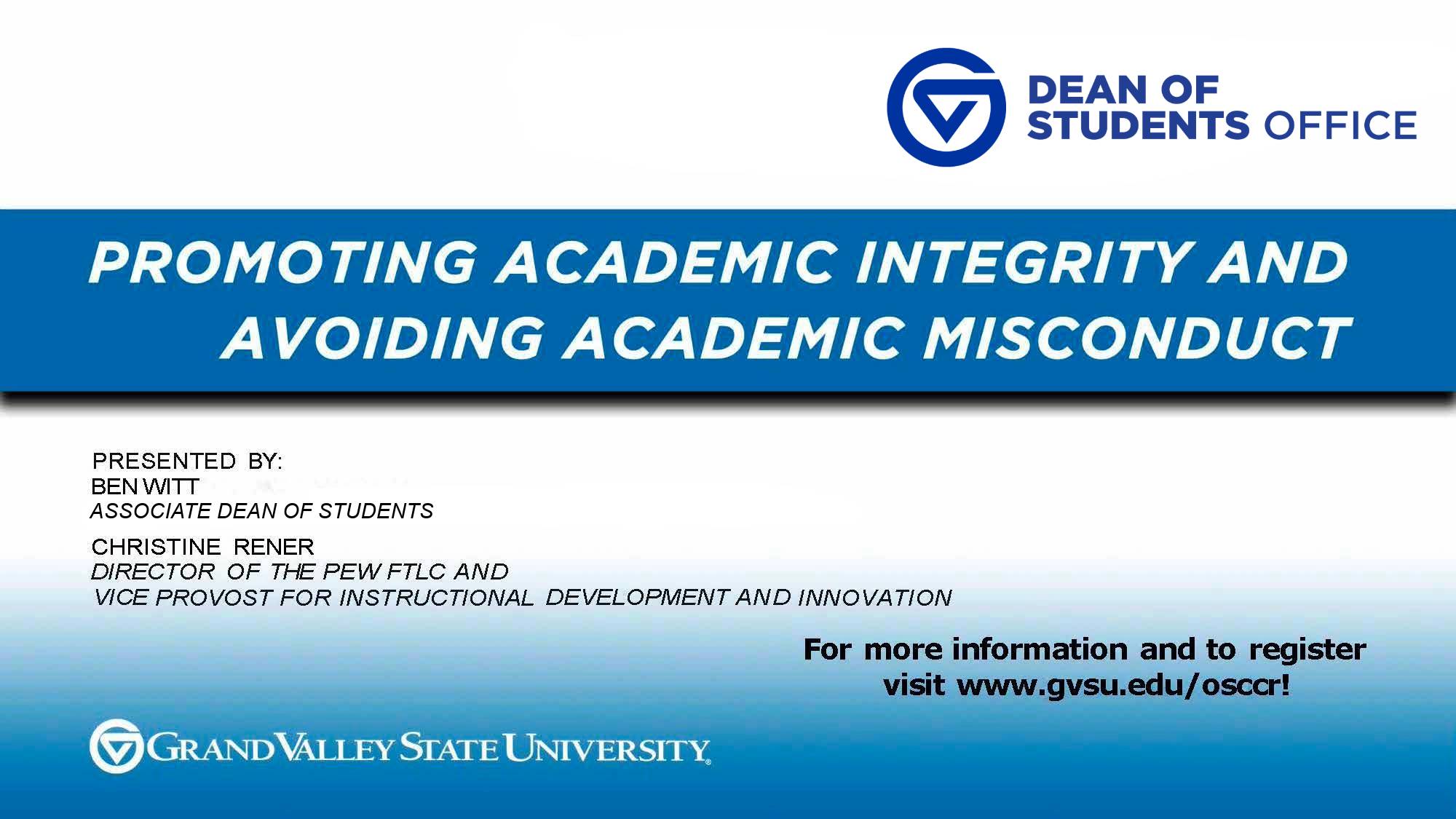 Promoting Academic Integrity and Avoiding Academic Misconduct Workshop